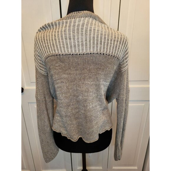 Soft Surroundings Gray/White Faux Wrap Twisted Sweater L Minimal Neutral Chic - Picture 2 of 9
